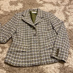 Wool blazer. Talbots Brand, US size 8. Olive Green and blue checked print. $40